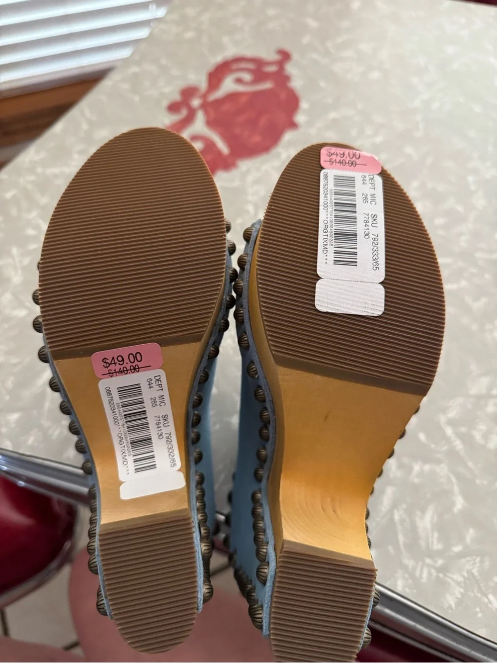 Dingo Light Blue Studded Platform Mule Wedges